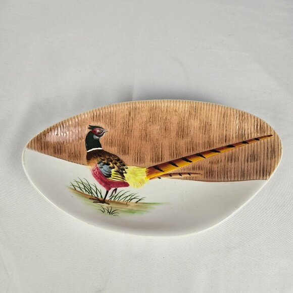 Ugaco Ceramics Oval Shaped Pheasant Plate Vintage Mid-Century Modern Decorative - Picture 1 of 8